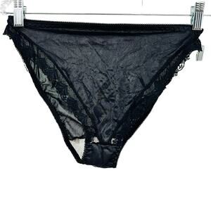 Vintage Black Nylon Semi Sheer High Leg Lace Bikini Panty Womens Size 6